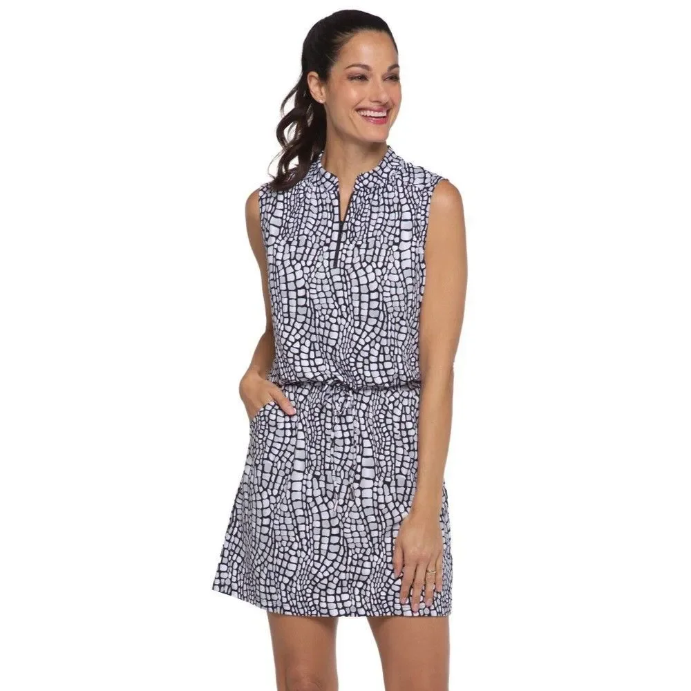 IBKUL Carie Sleeveless Drawstring Dress Black S XL Golf UPF 50_2